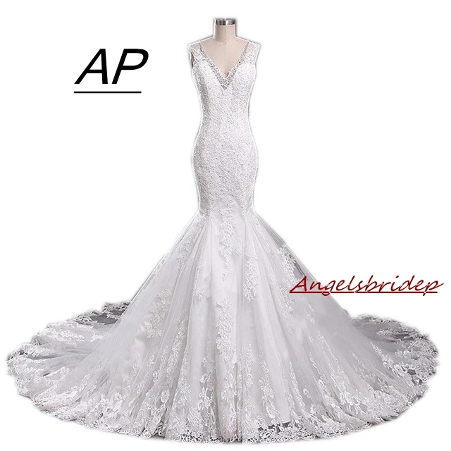 Angelsbridep-V-Neck-Mermaid-Wedding-Dresses-Fashion-Beaded-Appliques-Tulle-Chapel-Train-Illusion-Elegant-Sleeveless-Bride.jpg_640x640_conew1