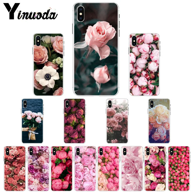 

Yinuoda Flower Pink Peonies Peony DIY Painted Beautiful Phone Case for iPhone 6S 6plus 7 7plus 8 8Plus X Xs MAX 5 5S XR