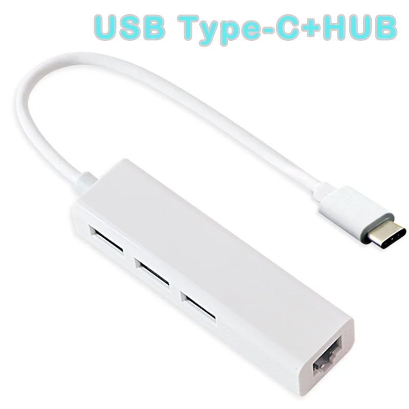 Kebidu 3 порта USB2.0 концентратор типа C в Ethernet LAN RJ45 кабель адаптер сеть Высокоскоростная карта адаптер передачи данных для Macbook - Цвет: White