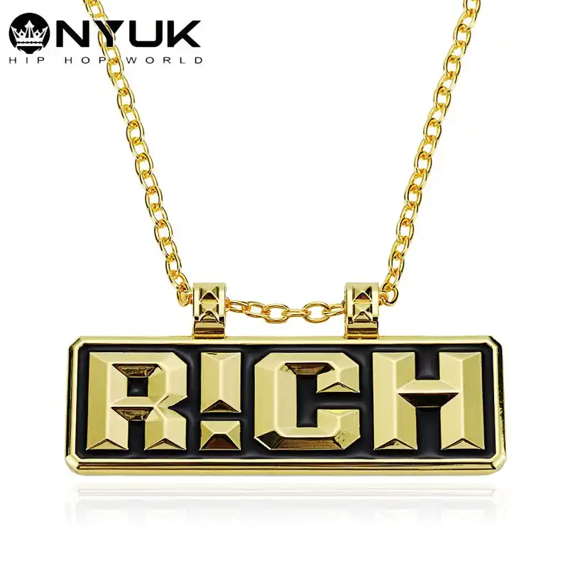 90cm Gold Chain RICH Necklace Men Rap Hip Hop Jewelry Colar Hyperbole