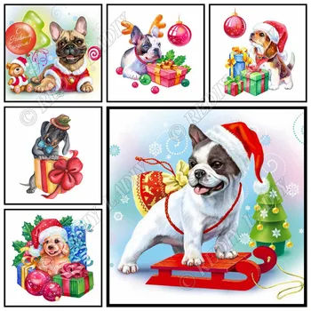 

Full Square / Round Diamond Painting Santa Dog DIY Diamond Embroidery Crystal Mosaic Picture Beaded Cross Stitch Hobby & Crafts