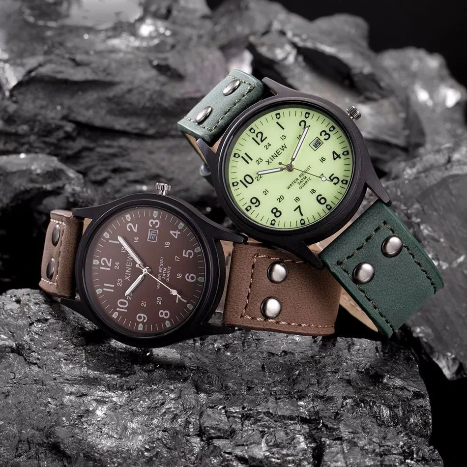 

Fashion Vintage Classic Men's Waterproof Date Leather Strap Sport Quartz Army Watch Lovely Sport Watch Wrist elogio masculino h5