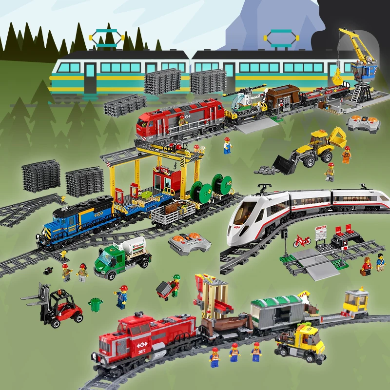 

LEPIN Train RC 02039 02008 02010 02009 Buillding Blocks Bricks Compatible Legoinglys train 60052 60098 60051 Educational Toys