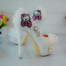 2016 Elegant Round Toe lady’s formal shoes Pearl Crystal Beaded Wedding shoes Women’s High Heels Beaded Brida Party shoes