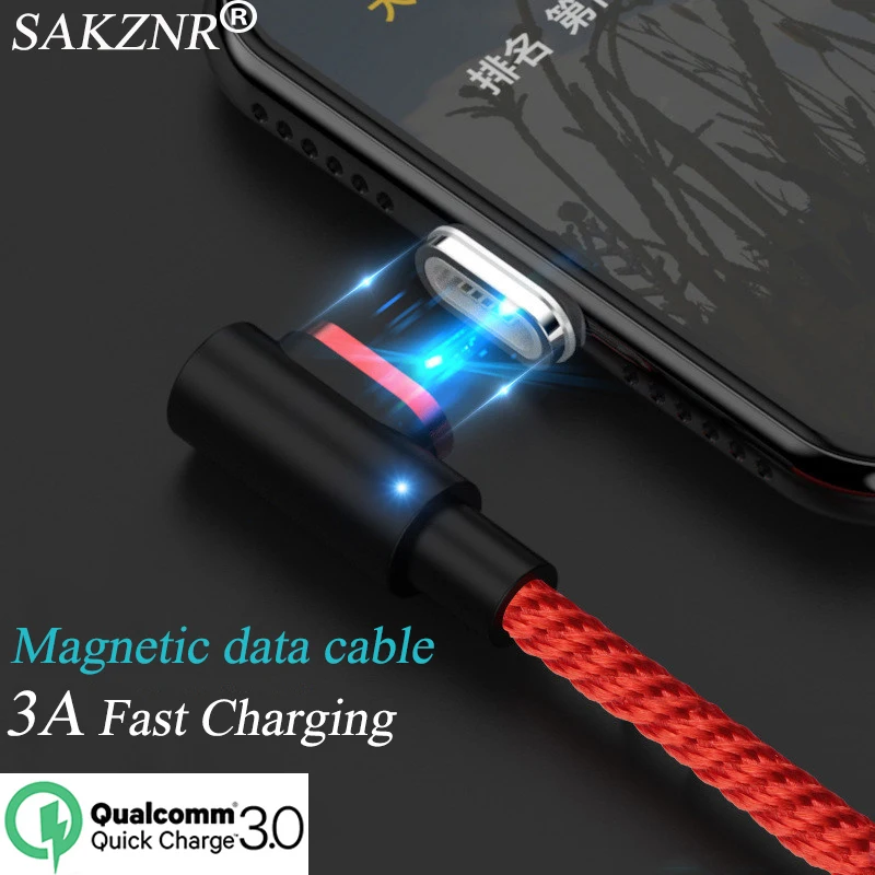 

90 degree 3A Magnetic Cable Micro usb Type C Fast Charging Microusb Type-C Magnet Charger For iphone Xs MAX X Xiaomi Usb-c Cable