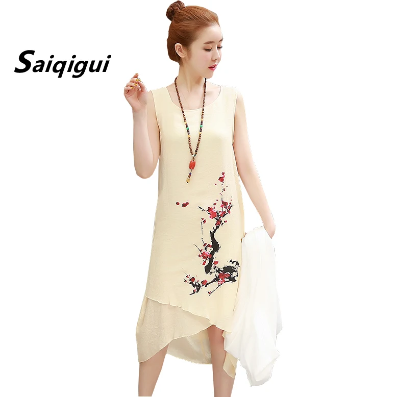 Saiqigui модное летнее платье женское платье повседневное свободное Хлопковое платье с принтом и круглым вырезом vestidos de festa