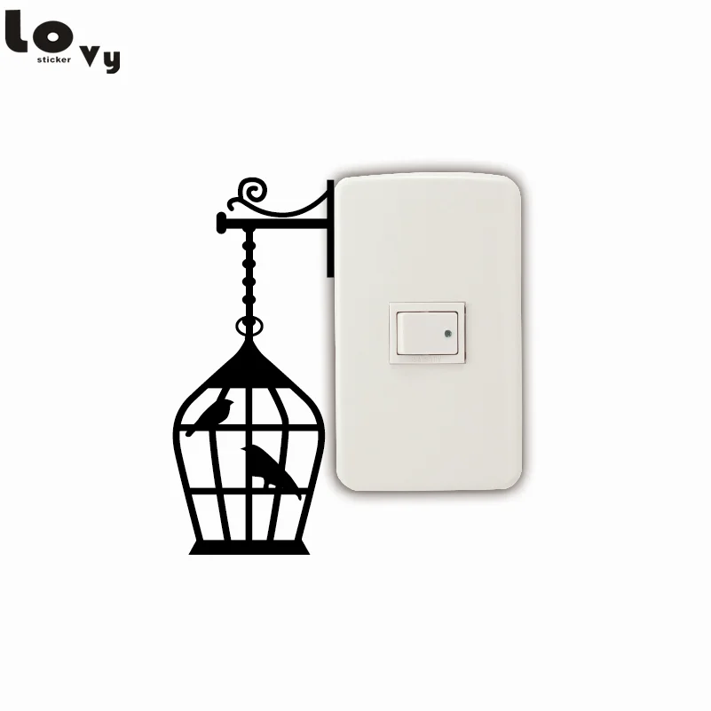 

Natural Style Birdcage Switch Sticker Cartoon Bird Vinyl Wall Sticker Home Decor