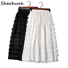 Женские летние юбки с высокой талией, женская шифоновая юбка, Женская длинная юбка, черная белая юбка макси в стиле бохо, Saia Faldas