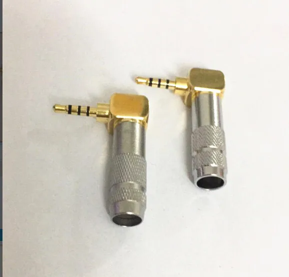 gold plated 3 5mm 4 Pole 90 degree Male Plug DIY headphone adapter L Shape Audio Connector solder for 6mm tail hole 8pcs