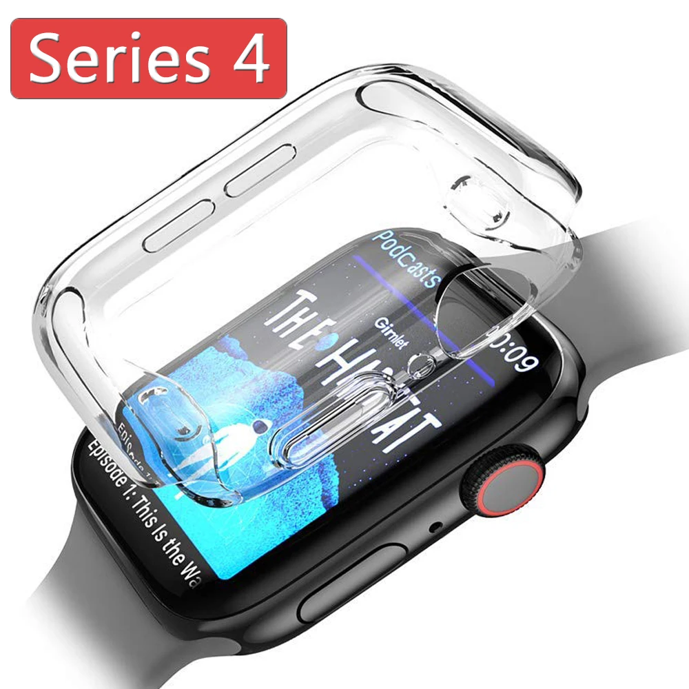 

Silicone Full Screen Protector Cover for Apple Watch Series 4 44mm 40mm Ultra-thin Soft TPU Frame All-Around Protect Case