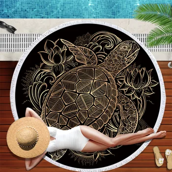

Turtles Bohemian Tassel Tapestry Flower Style Round Beach Towel Tortoise Cheap Tapestry Wall Hanging