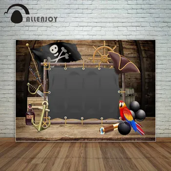 

Allenjoy pirata party backdrop with parrot for children custom background decoration golden anchor photocall for a photo shoot