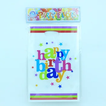 

50pcs/lot of white happy birthday theme Plastic Gift bags for Children Birthday Party, vest bag for kids Candy bag