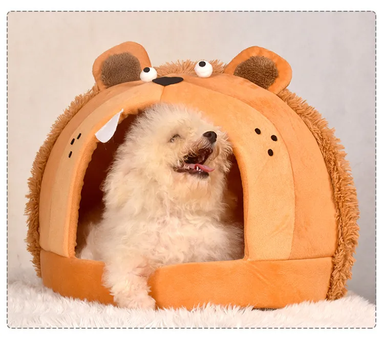 Lion Shape Cat Bed Pet House Soft Long Plush Cat Mat Dog Bed for Small Dogs Cats Nest Winter Warm Sleeping Bed Puppy Mat