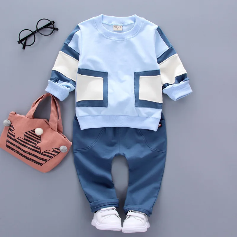 Autumn Baby Boy Cloth Set Long Sleeve Patch Patchwork Tops Shirt