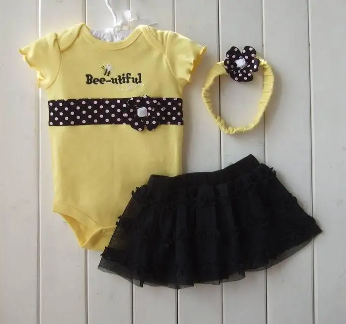 Летняя одежда для маленьких девочек комплекты одежды из 3 предметов для новорожденных комплект одежды для маленьких детей боди для девочек(комбинезон+ юбка+ повязка на голову - Цвет: F