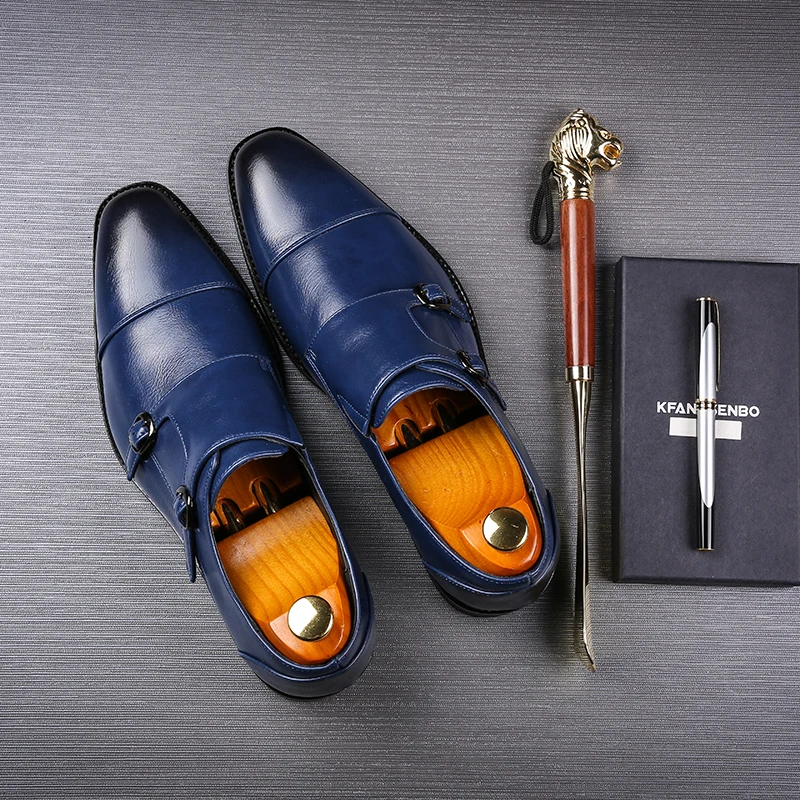 Misalwa Men Dress Shoes Formal Business Work Soft Patent Leather Pointed Toe Men's Oxfords Double Monk Strap Slip On Loafers