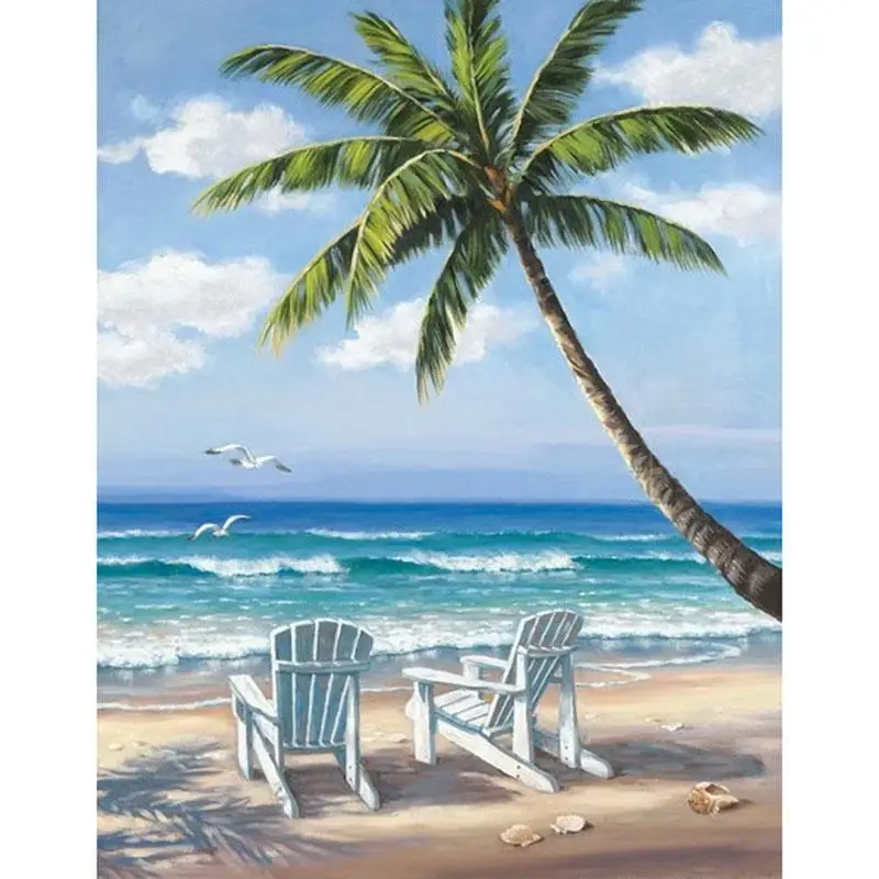 

My diamond pianting Beach And Coconuts Crafts Diamond Embroidery Diy Full Diamond Painting Kit for Square Drill Rhinestone