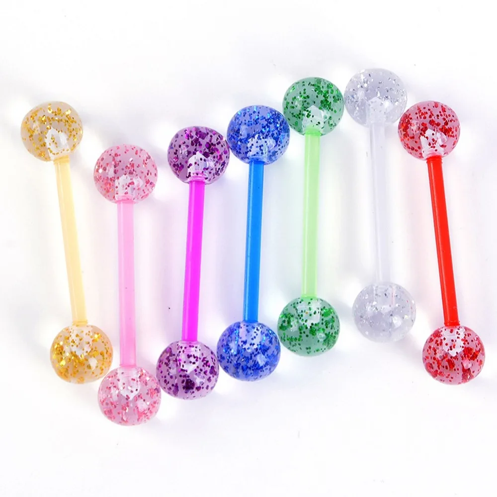 

1 PC Acrylic Soft Rod Colorful Barbell Tongue Stud Flashing Tongue Ring Women Tragus Cartilage Nails Piercing Jewelry