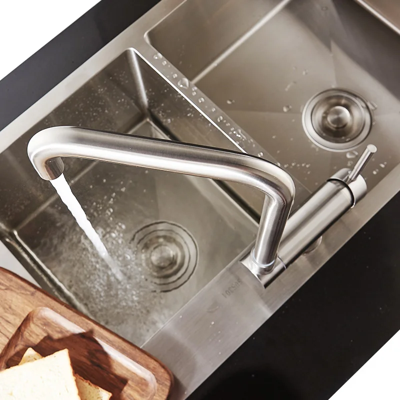 BECOLA Stainless Steel Kitchen Faucet Lead-free Folding Mixer 360 Degree Swivel Single Handle Nickel Kitchen Sink Taps