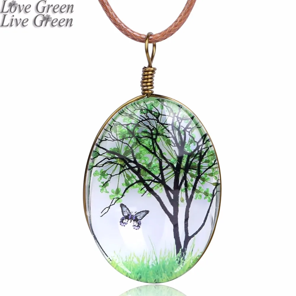 Women Handmade Transparent Glass Oval Pendant Necklace ...