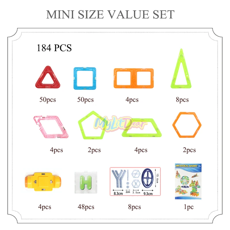 MylitDear, 184 шт., Магнитный конструктор, набор для строительства, модель, строительная игрушка, мини пластиковые магнитные блоки, развивающие игрушки для детей