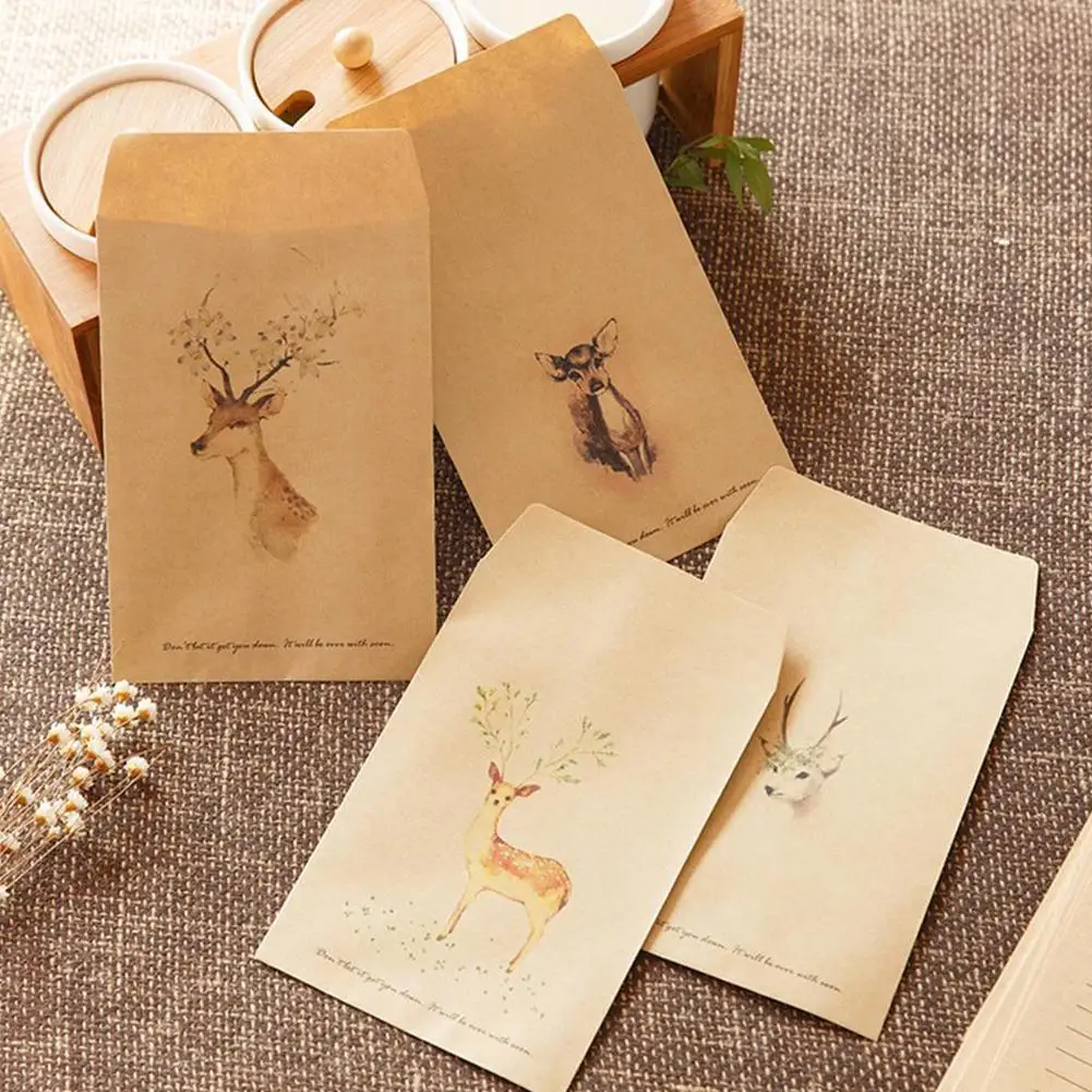

10 PCS Deer Paper Envelope Letter Paper 4 Designs Cute Mini Envelopes Vintage European Style For Card Scrapbooking Gift