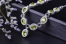 Natural green peridot Necklace natural olivine Pendant Necklace S925 Sterling silver trendy elegant Round women wedding Jewelry