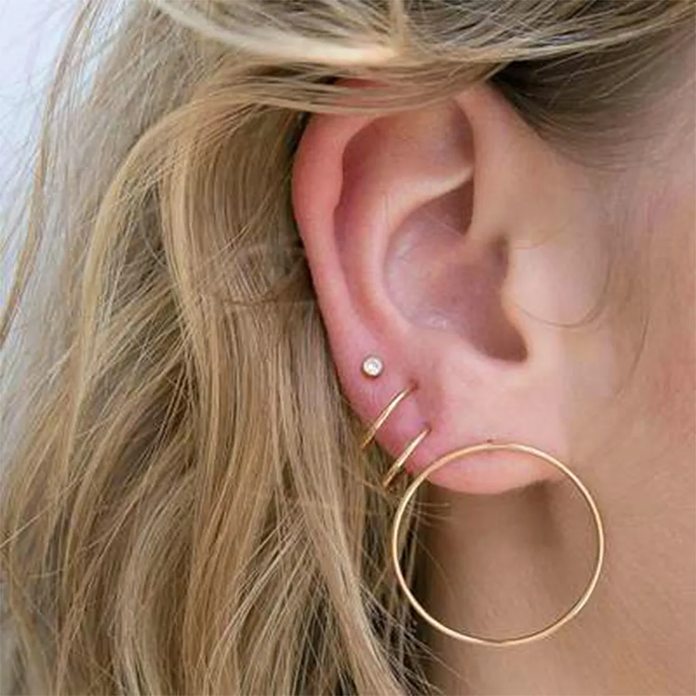 

KISSWIFE 6 Pcs/set Women New Fashion Earrings Punk Simple Gold Simple Circle Earrings for Ladies Gifts Party Stud Earrings