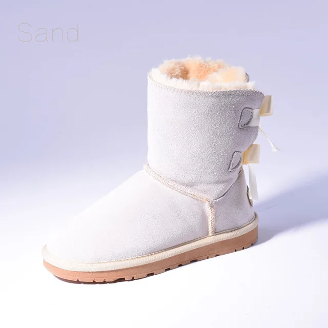 Недорогие красивые женские зимние ботинки из воловьей кожи; коллекция года; модные теплые Брендовые женские зимние ботинки из натуральной кожи; Botas Mujer - Цвет: sandy