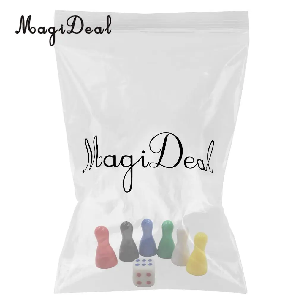 MagiDeal High Quality 6Pcs Plastic Chessman Chess Pieces & 1Pc Dice for Funny Family Party Board Game Accessory Children Toys