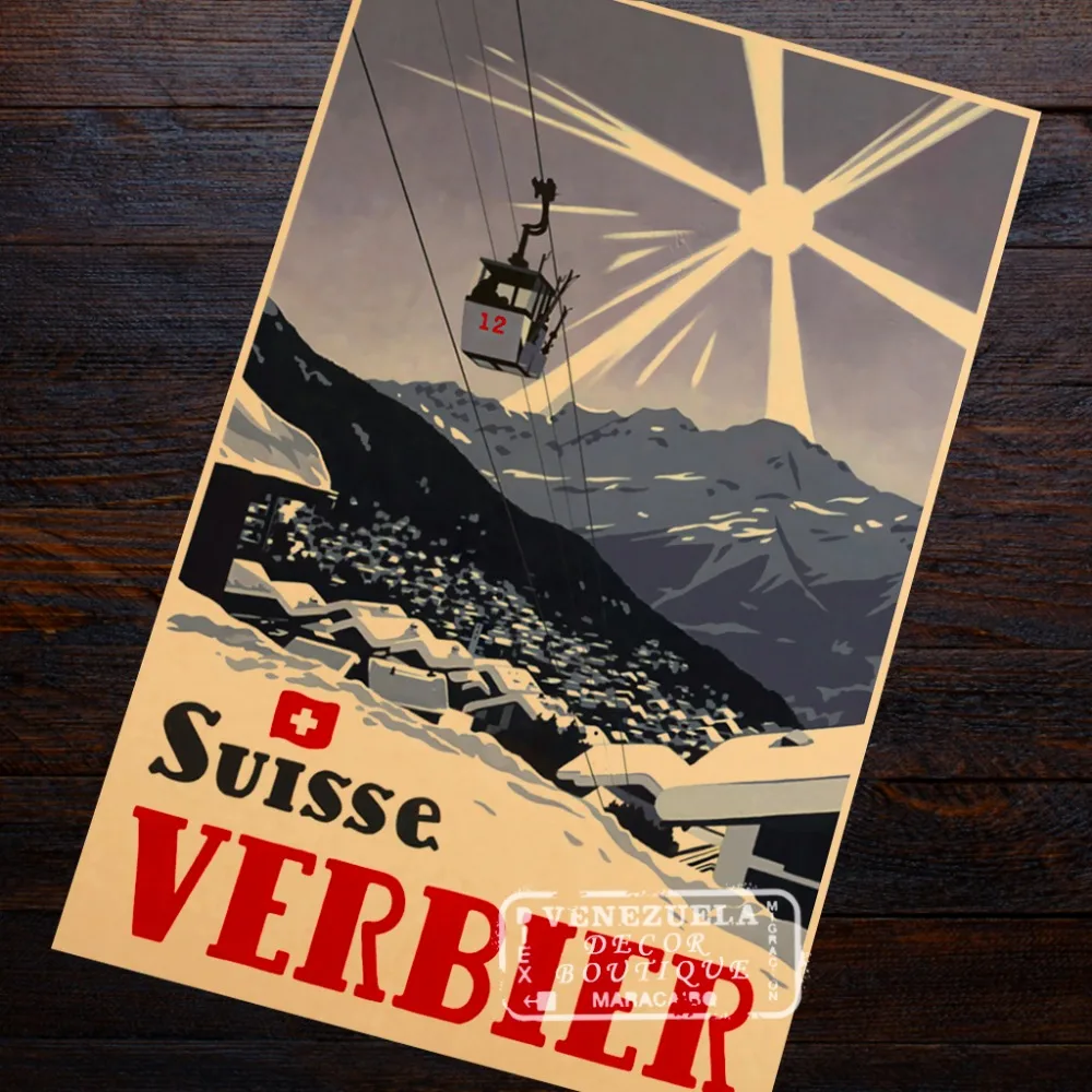 SUISSE VERBIER вид на море горы путешествия в швейцарарию серии Винтажный постер Холст