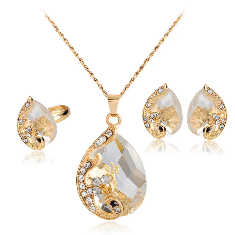 Jiayijiaduo высокое качество 5 цветов Кристалл Павлин невесты свадебное золотое ожерелье серьги кольцо ювелирный набор parure bijoux femme