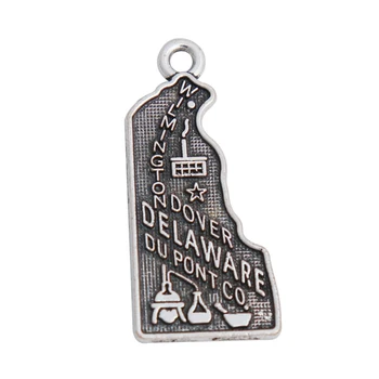 

RAINXTAR Alloy American The First State Of Delaware Map Charms Metal Dover City Pendant Charms 12*27mm 50pcs AAC1736