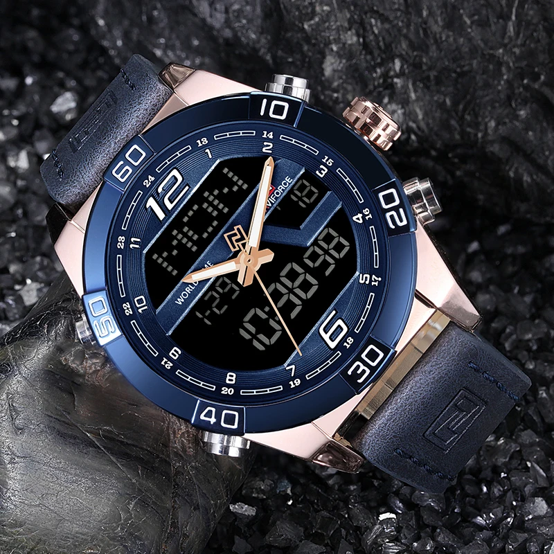 Online NAVIFORCE Luxus Marke Männer Mode Sport Uhren herren Wasserdichte Quarz Datum Uhr Mann Leder Armee Military Armbanduhr
