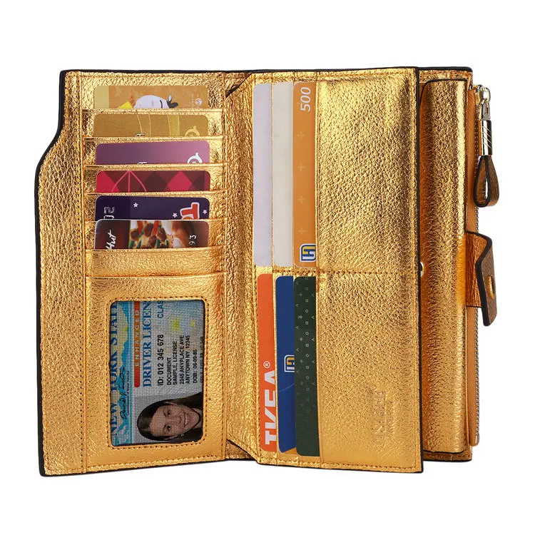 ITSLIFE, Женский функциональный кошелек из натуральной кожи с блокировкой RFID на молнии, длинный Блестящий держатель для карт, Дамский кошелек для монет Iphone