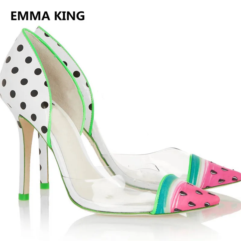 

New Designer Watermelon Prints Women Pumps Sexy Pointed Toe Shallow Stiletto High Heels Ladies Spring Party Shoes Woman Sandals
