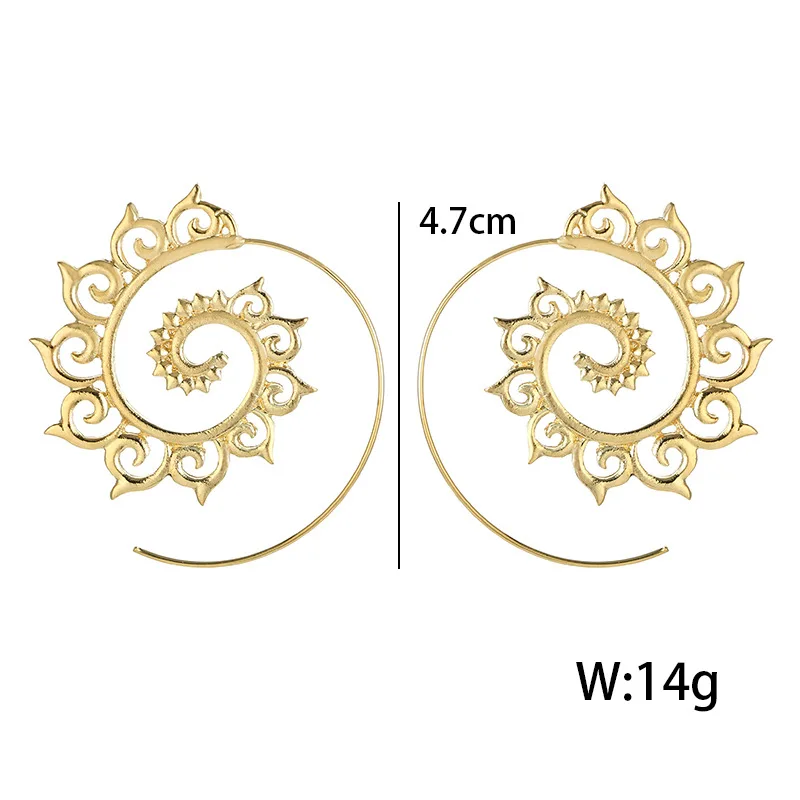 Bohemian Round Spiral Drop Earrings Big Ethnic Gold Silver Color Punk Whirlpool Gear Earrings for Women Fashion Jewelry-size