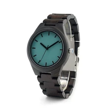 BOBOBIRD I21 Nature Ebony Wooden Mens Watch Simple Style Bule Dial Wooden Band Watches As Men