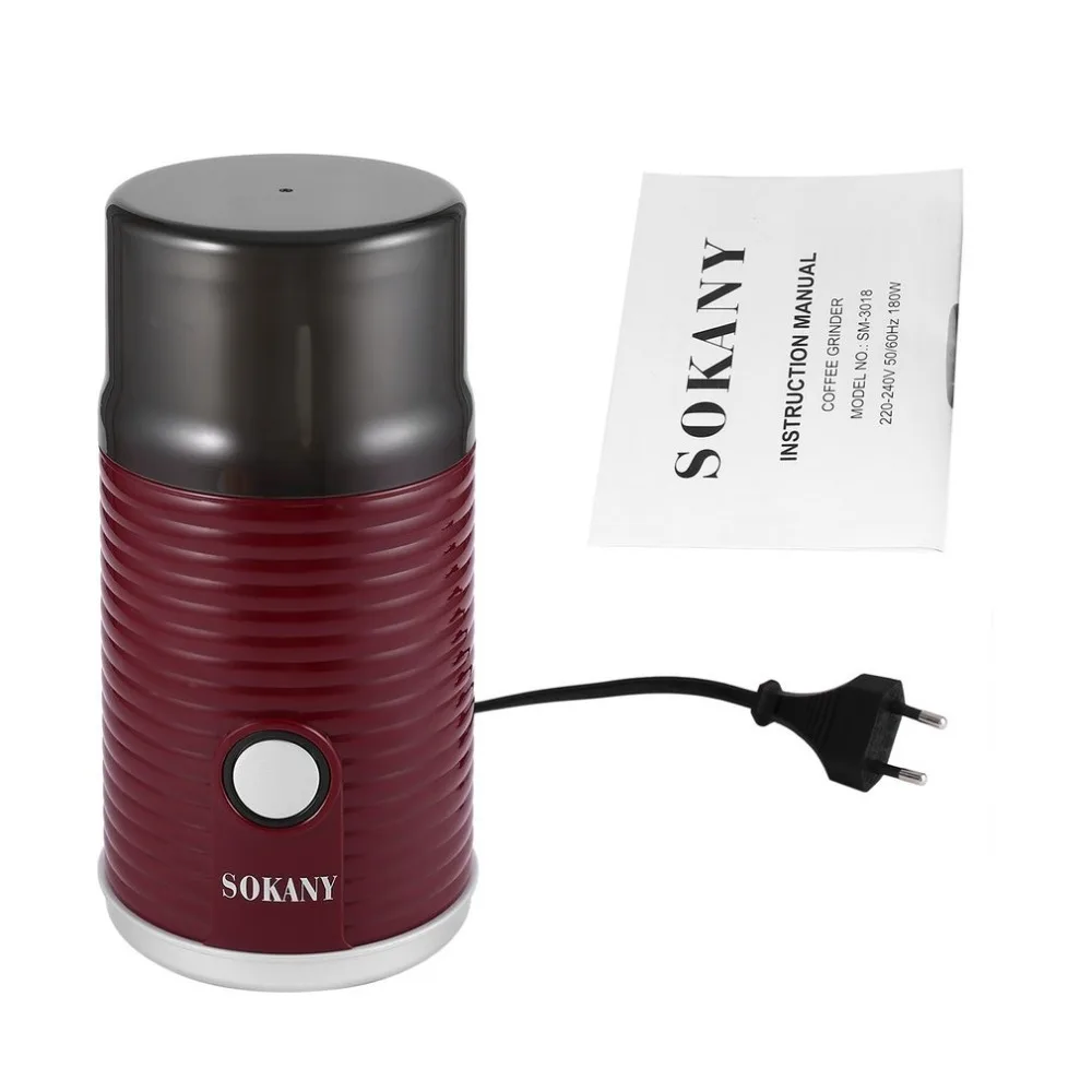 

Sokany Electric Coffee Grinder Stainless Steel Blades 180W for Home Office Coffee Beans Seed Bean Nut Herb Pepper Grain Grinder