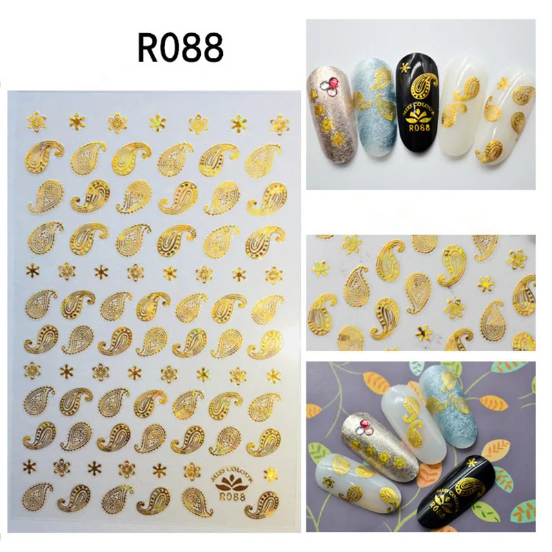 Золотые 3D наклейки для дизайна ногтей DIY, полые наклейки, смешанный дизайн, клей, цветок, лист, Типсы для ногтей, аксессуары для салона