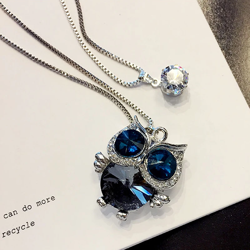 Crystal Jewelry Chain Women Owl Pendant Necklace Woman Long Chain Necklace Fashion New Brand 2016 Women