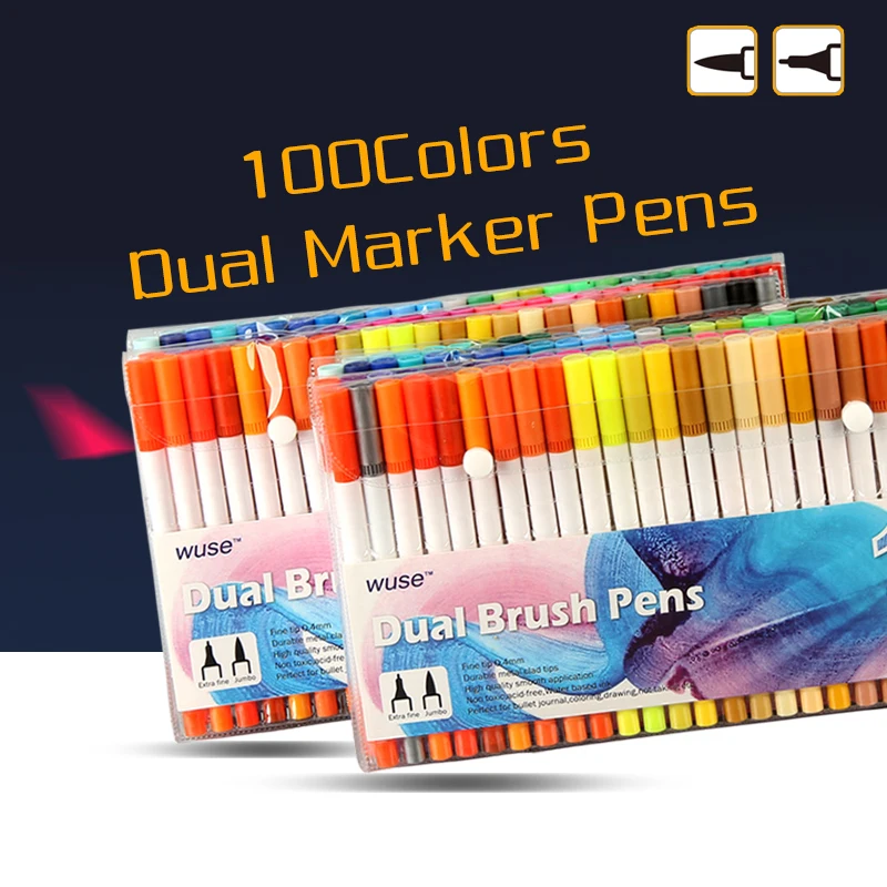 

High Quality 100Colors Twin Tips 0.4MM Fine Brush Marker Pen Water Based Ink Sketch Marker Pens For Drawing Manga Art Supplies