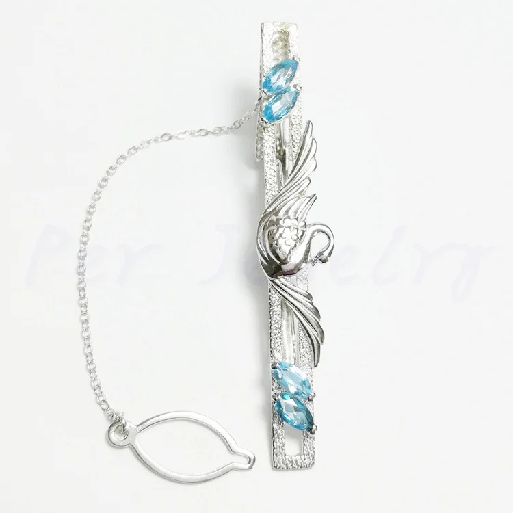 

Topaz men tie clip Free shipping Swan style Natural real blue topaz 925 sterling silver 0.35ct*4pcs gemstone #C18052806