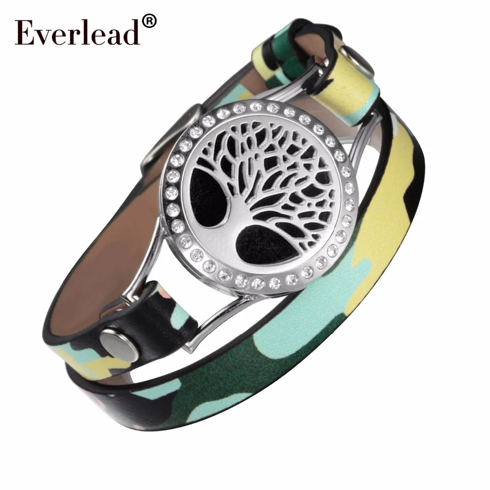 

EVERLEAD Charm Leather Bracelets Tree of Life Wrap Diffuser Oil Work CZ Cubic Zirconia Locket Beautiful Chain Link Bracelet
