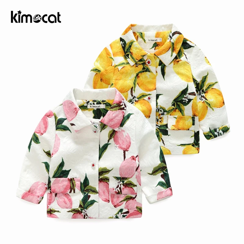 Kimocat/Одежда для маленьких мальчиков и девочек детский жаккардовый костюм с лимонами для девочек, куртка, пальто Зимние куртки милая розовая и желтая одежда для маленьких девочек