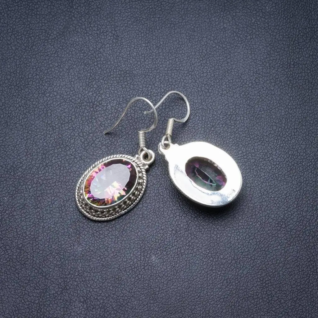 

Natural Mystical Topaz Handmade Unique 925 Sterling Silver Earrings 1.25" Y2905