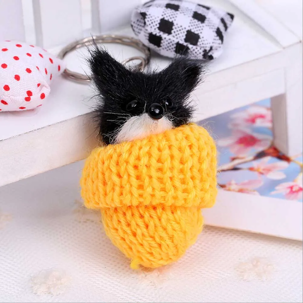 

Fur Pompom car pendant Charm Women Bag Pendant Fluffy Keychain Small Animals in a hat Imitation hair Keyring Color Random