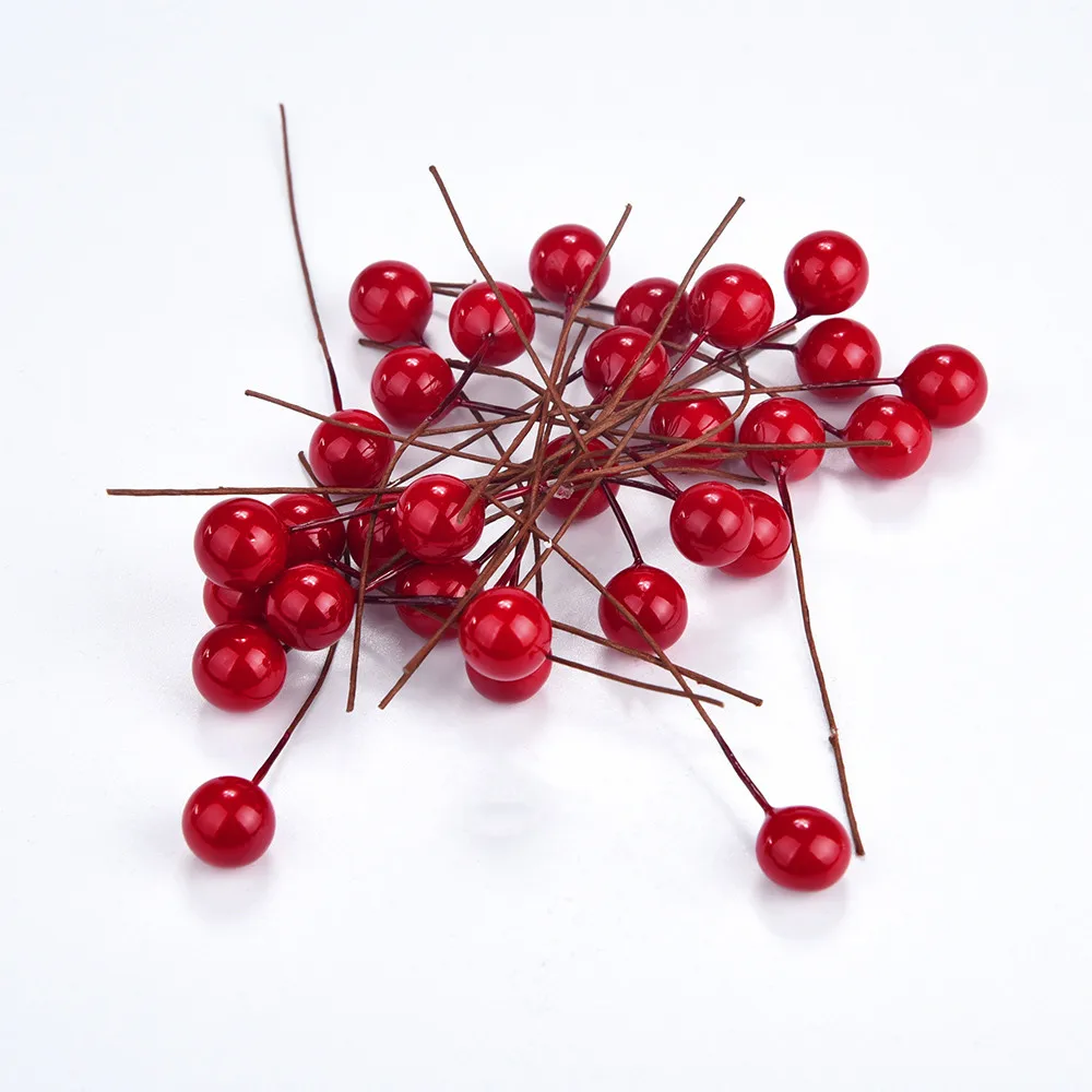 30 шт Мини рождественские красные ягоды 10 мм Искусственные ягоды маленькие красные фрукты