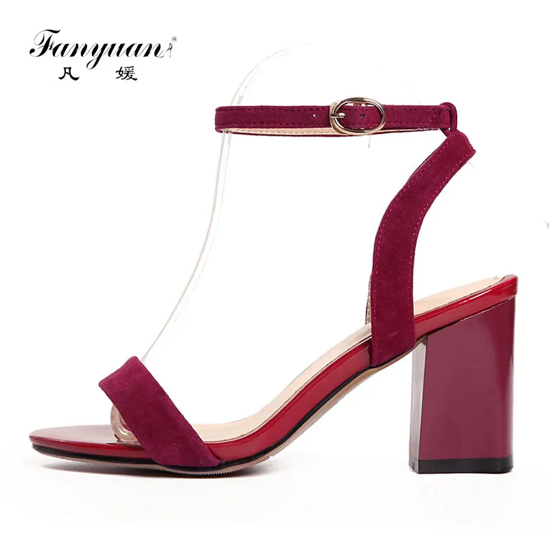 

Fanyuan Leather Sandals Women Ankle Strap High Heel Sandals Elegant Black Red Ladies Sandals Shoes Woman sandalie Open Toe
